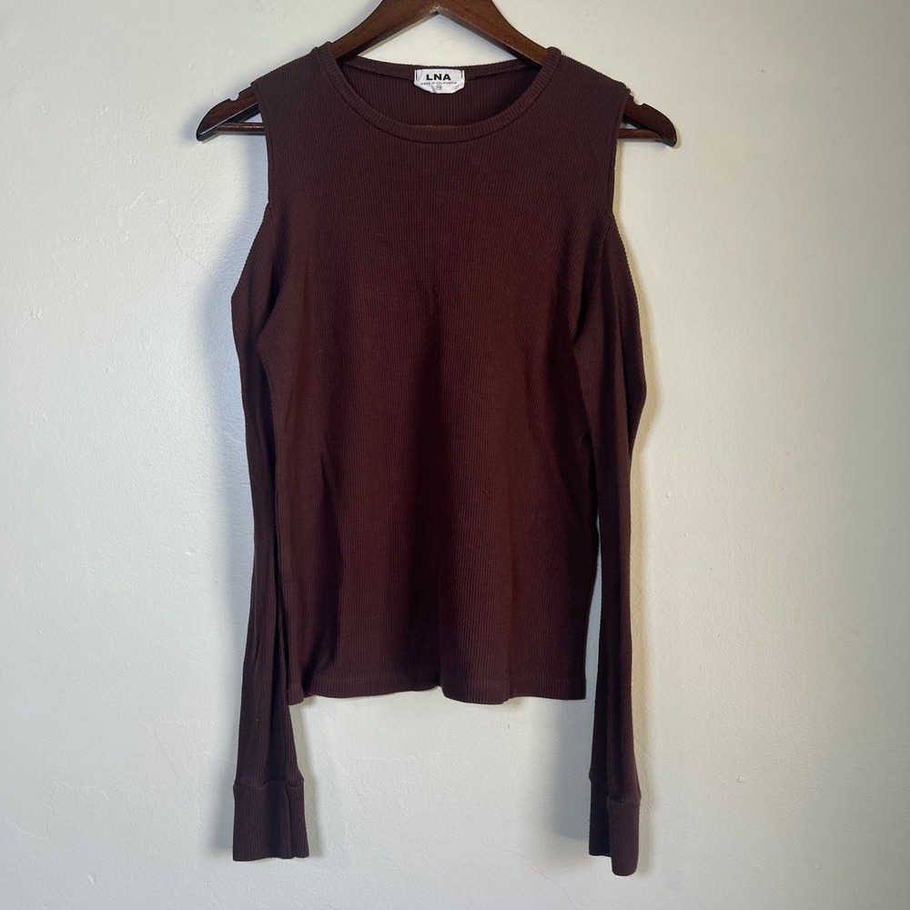 GUC LNA Cold Shoulder Top Size XS Brown Ribbed Desert Long Sleeve Cutout‎